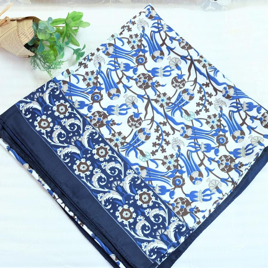 トルコ製 ブルサ 大判 シルク スカーフ エキゾチック 花柄 軽い