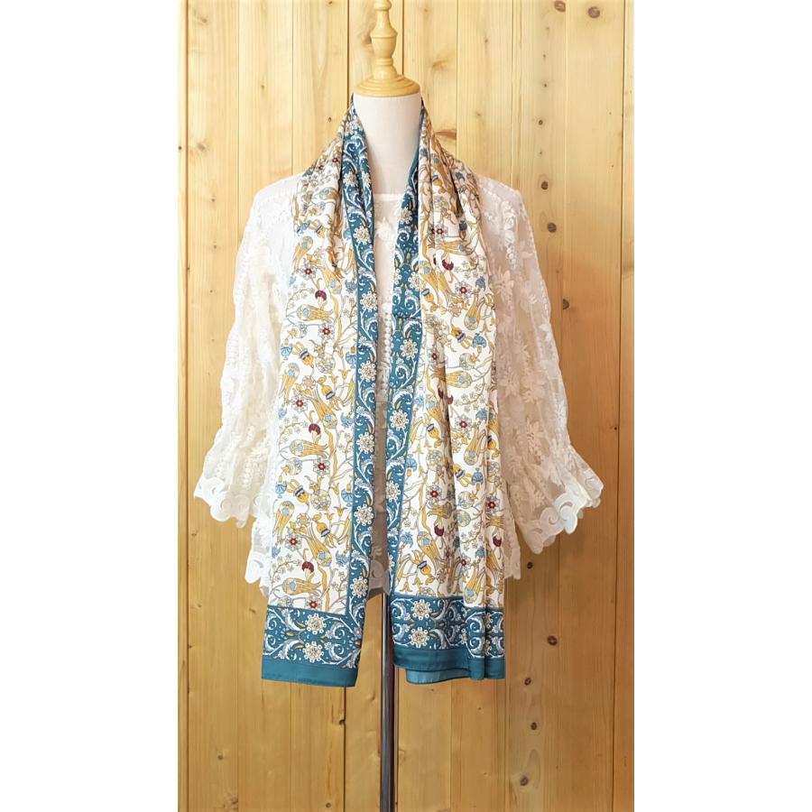 トルコ製 ブルサ シルク スカーフ エキゾチック 花柄 軽い おしゃれ