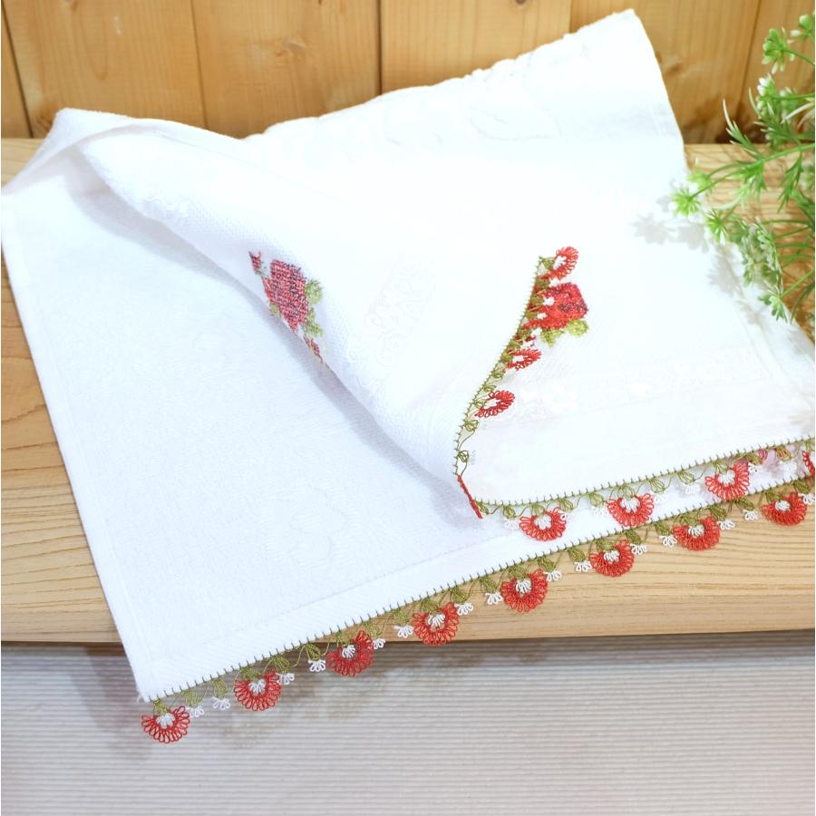 トルコ雑貨 OYA オヤ付きタオル 可愛い コットン 刺繍 花柄 母の日