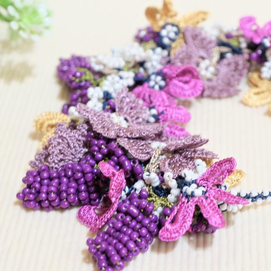超希少】 絶版 トルコ 紫の花の刺繍ネックレス＆ピアス オヤ 【公式通販】