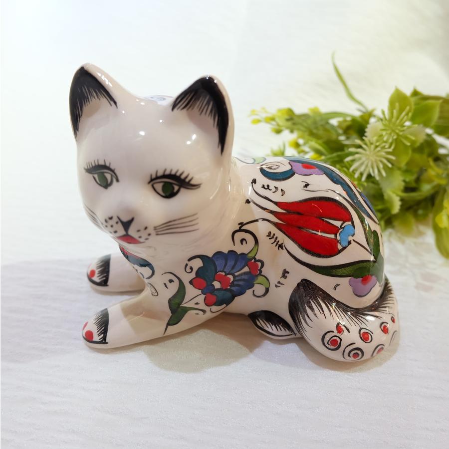 トルコ雑貨 トルコ陶器 キュタフア陶器 動物 猫 手描き 可愛い