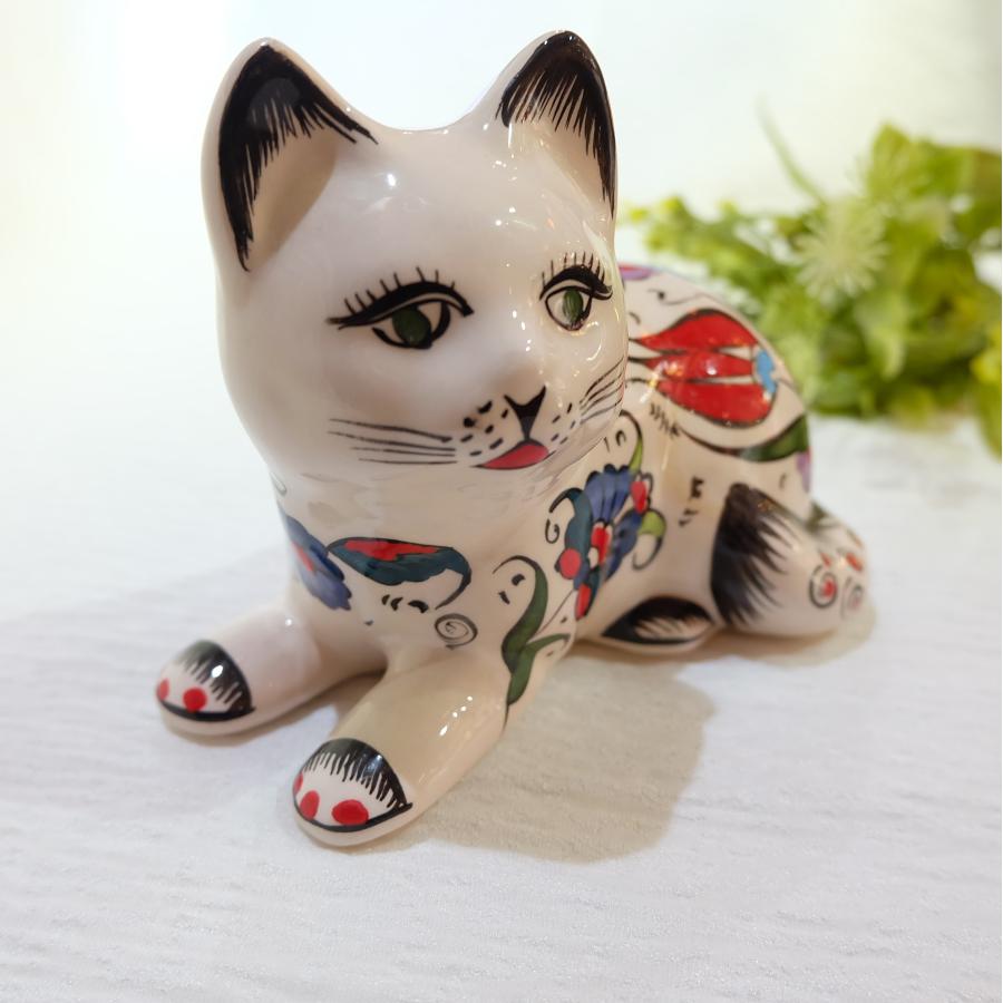 トルコ雑貨 トルコ陶器 キュタフア陶器 動物 猫 手描き 可愛い