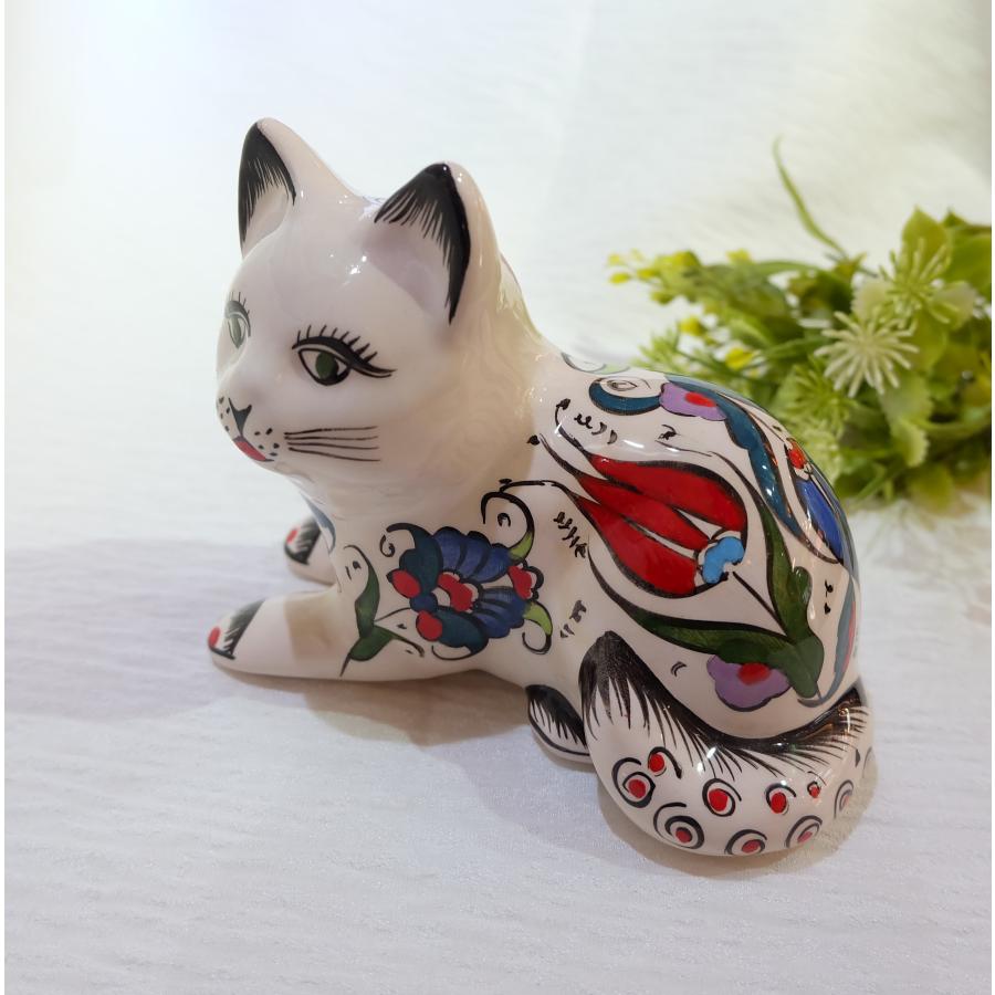 トルコ雑貨 トルコ陶器 キュタフア陶器 動物 猫 手描き 可愛い