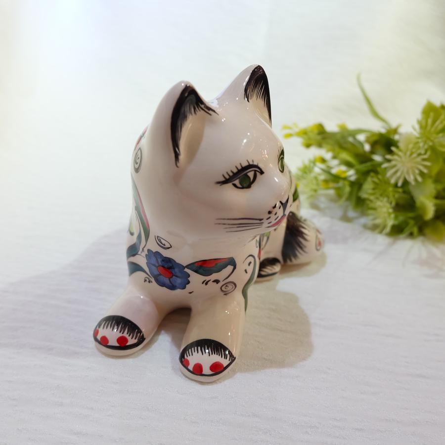 トルコ雑貨 トルコ陶器 キュタフア陶器 動物 猫 手描き 可愛い