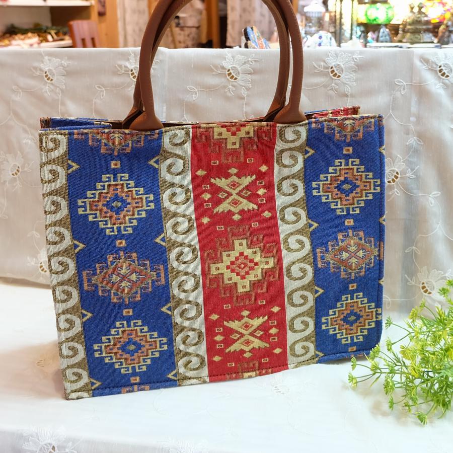 トルコ雑貨 キリム柄バック ハンドメイド 内ポケットアリ 織物