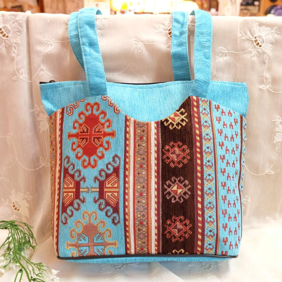 トルコ雑貨 両面ポケット ショルダーバッグ トートバッグ 軽い キリム