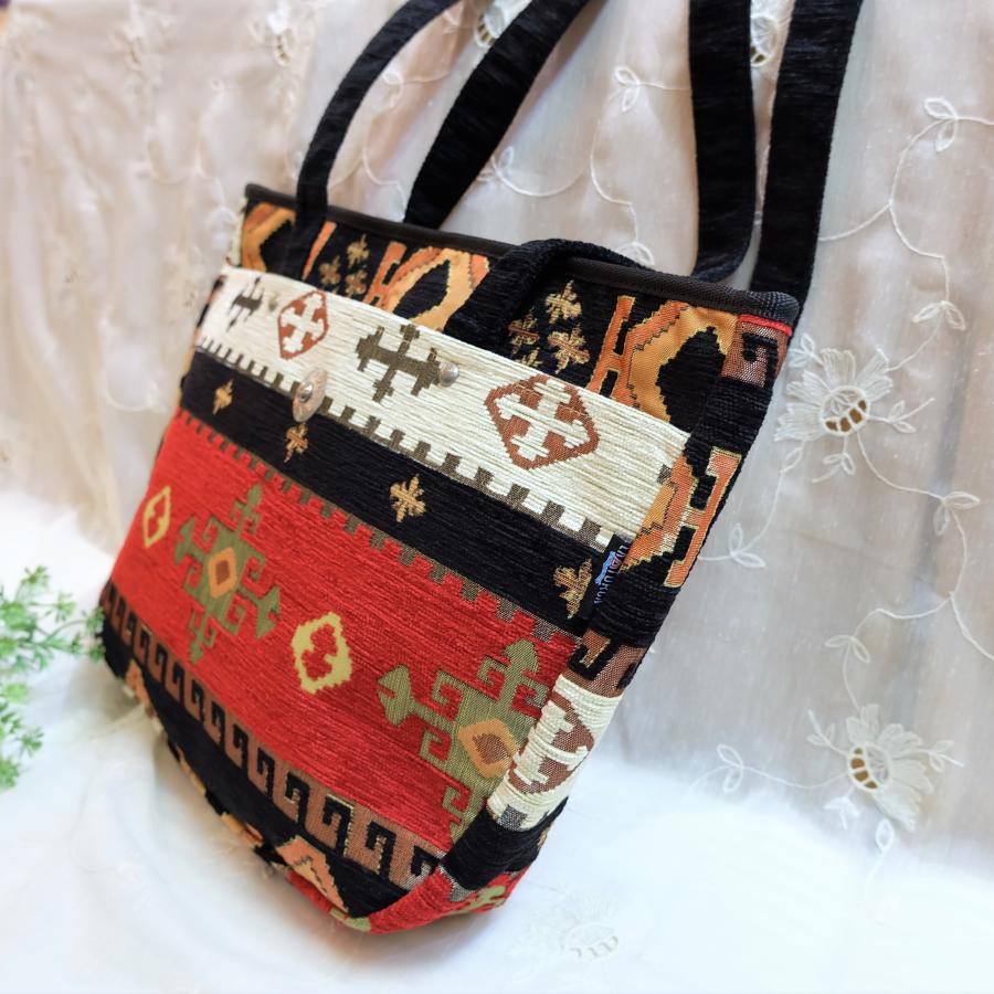 トルコ雑貨 両面ポケット ショルダーバッグ トートバッグ 軽い キリム