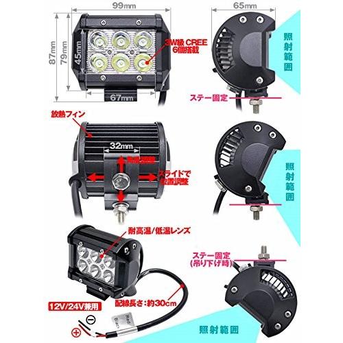 e-auto fun LEDワークライト 作業灯 18W 6LED 6連 12V-24V対応 e-auto fun LEDワークライト 作業灯 18W 6LED 6連 12V-24V対応
