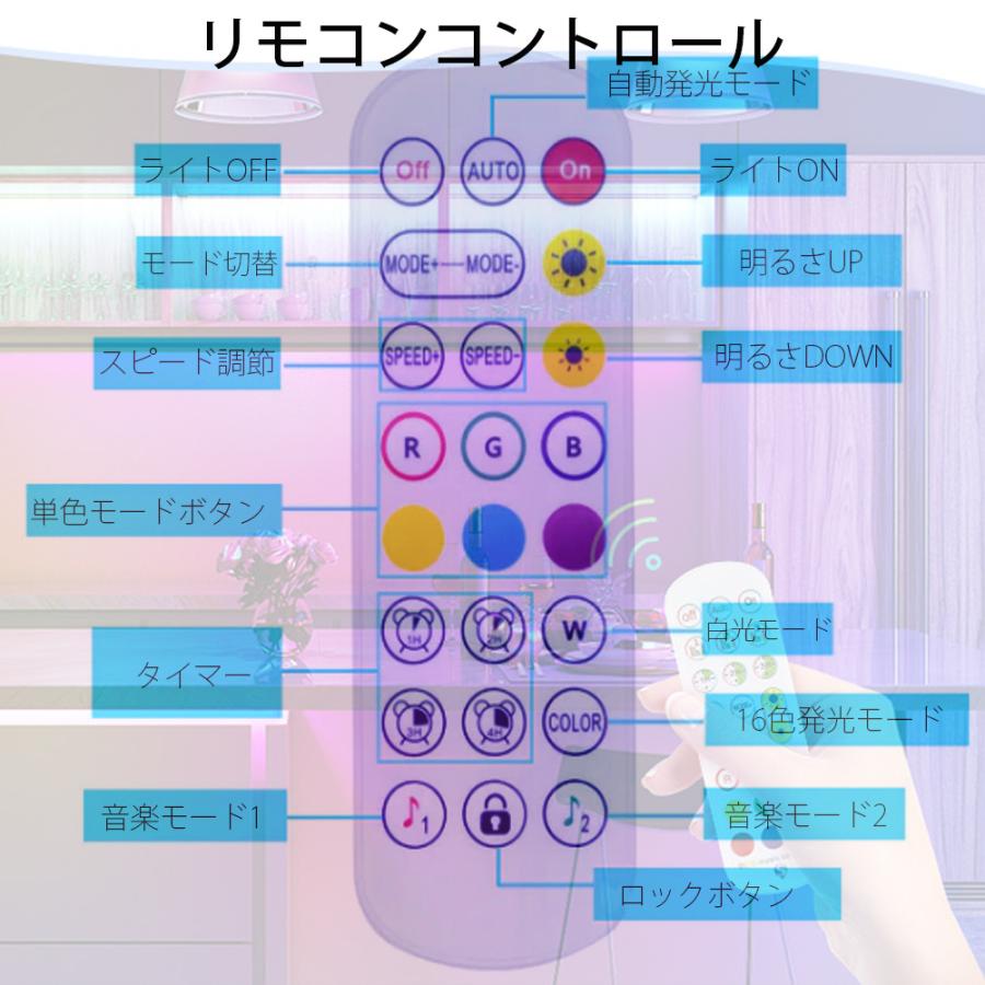 LEDテープライト ストリップライト 5050RGB 10m 300連 両面テープ 正面発光 車 12V リモコン/APP制御 防水 高輝度LEDテープ 切断可能 間接照明 装飾用｜sendaizuihouen-store｜06