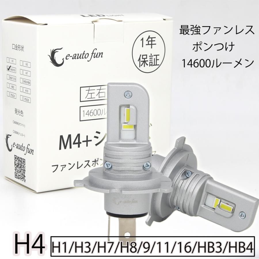 業界初 H4 H19 LEDヘッドライト M4plus フォグランプ H7 H8/H9/H11/H16 HB3 HB4 HIR2 H1 H3 車検対応 ポンつけ ファンレス 60W 14600LM 6000K  2本 1年保証｜sendaizuihouen-store