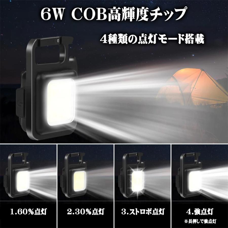 小型LEDライト 懐中電灯 投光器 充電式 多機能 800LM 軽量 4モード点灯 カラビナ 栓抜き マグネット フック付 コンパクト USB Type-C IPX4 2個セット[M便 0/1]｜sendaizuihouen-store｜09