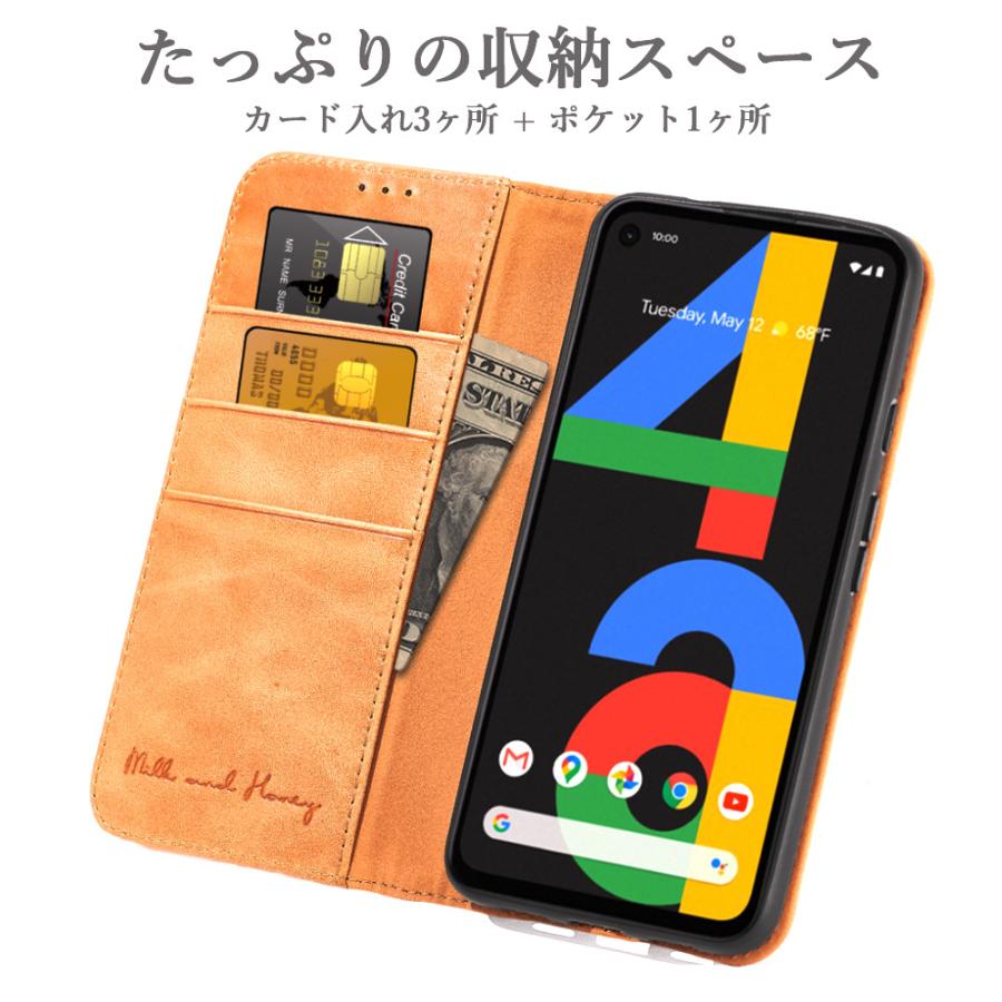 Google Pixel 4a(5G)専用 スマホケース 手帳型 本革 ベルト無し