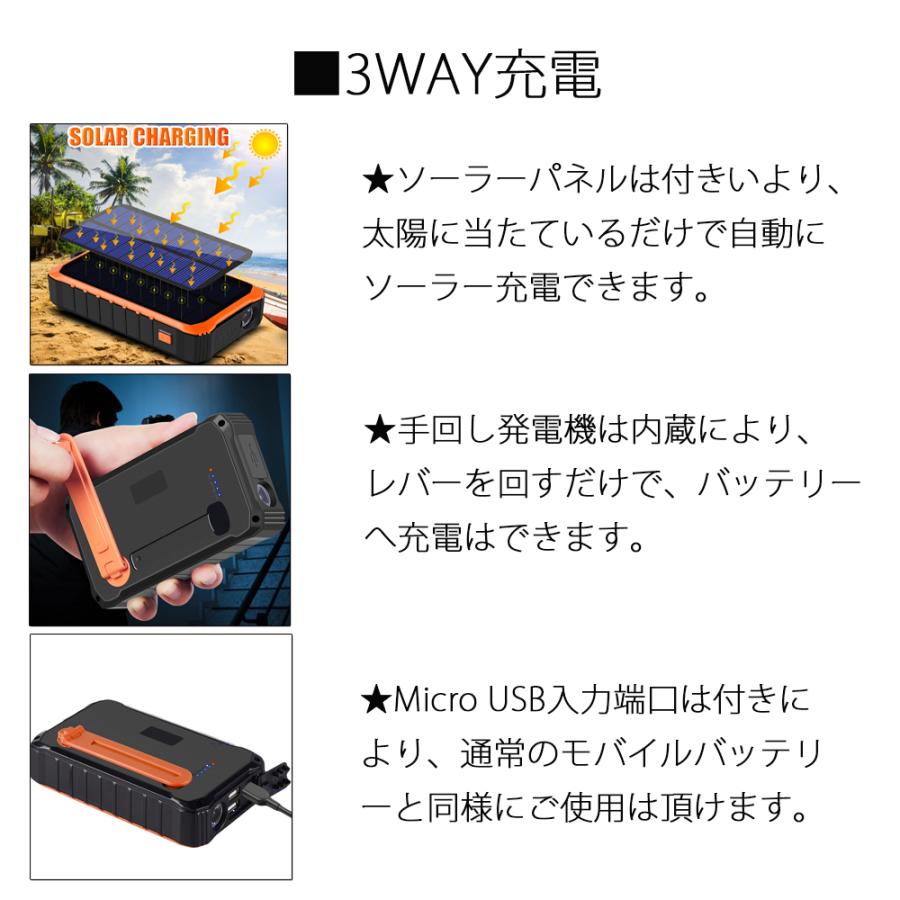 懐中電灯 手回し充電器 モバイル バッテリー ソーラー バッテリー 充電器 ソーラー充電器 スマホ 大容量12000mAh ソーラー 防災グ ッズ アウトドア PSE PL保険｜sendaizuihouen-store｜04