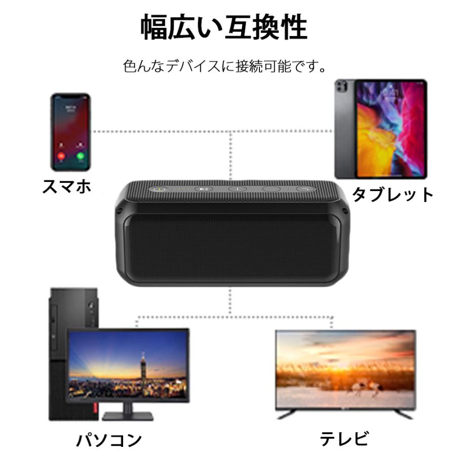 ブルートゥーススピーカー ワイヤレススピーカー Bluetooth5.0 20W 高音質 重低音 大音量 IPX4防水 ポータブル バッテリー内蔵 マイク ハンズフリー 行楽 お花見｜sendaizuihouen-store｜04