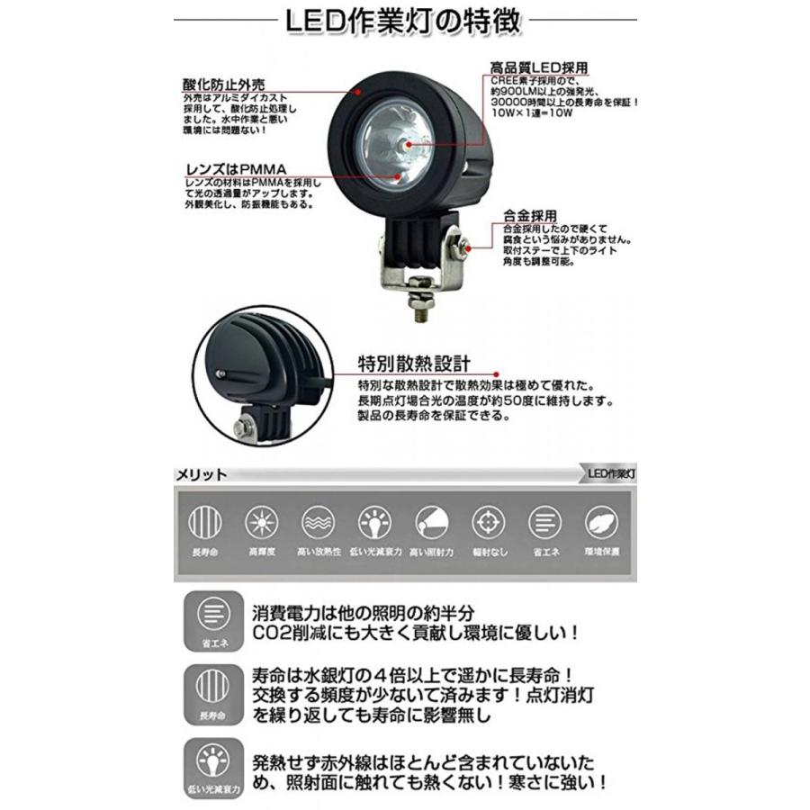 LEDワークライト 作業灯 CREE製 10W 広角/狭角タイプ選択可 丸型 12V/24V兼用 防水・防塵・耐衝撃・長寿命 2個セット 送料無料｜sendaizuihouen-store｜02