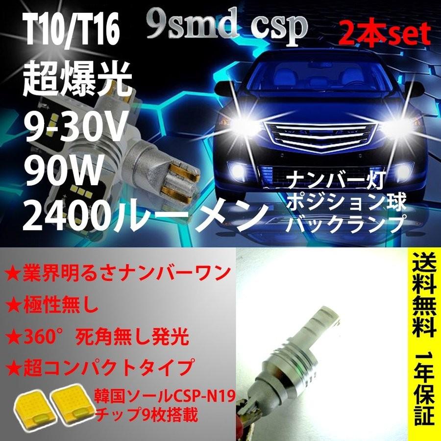 Ledバックランプ T10 T16 ウェッジ球 韓国ソールcspチップ9枚 90w相当 2400ルーメン ホワイト ポジション球 2本セット 送料無料 E Auto Fun 通販 Paypayモール