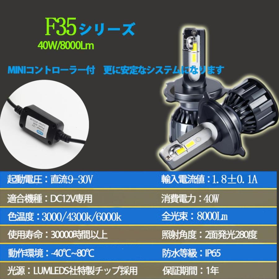 LEDヘッドライト F35 フォグランプ H3 H4 H8/H11/H16 HB3 HB4 D2 D4 3色切替 PhilipsLUMLEDS社製チップ 40W 8000ルーメン 3000K/4300K/6000K 2本セット 送料無料｜sendaizuihouen-store｜03