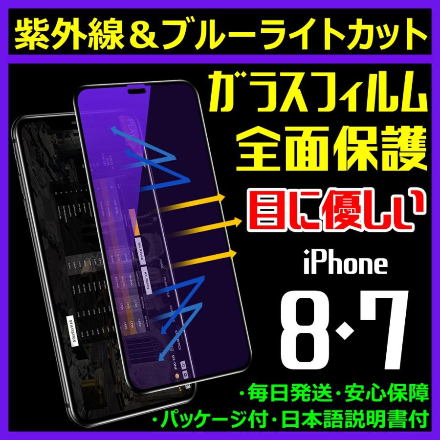 アイフォン 8 7 全面保護 フルカバー 紫外線 ブルーライトカット 目に優しい iPhone ガラスフィルム FaceID 3DTouch 対応 日本語説明書 気泡ゼロ 指紋防止 人気｜sendo01