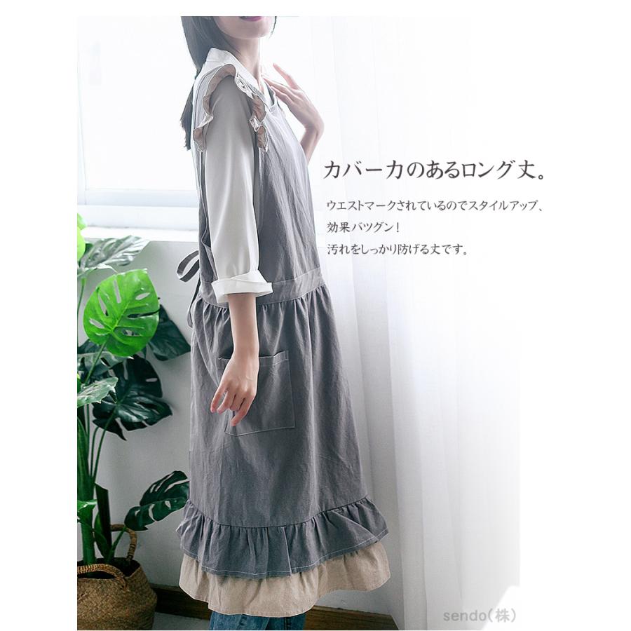 エプロン コットン リネン ワンピース おしゃれ 可愛い