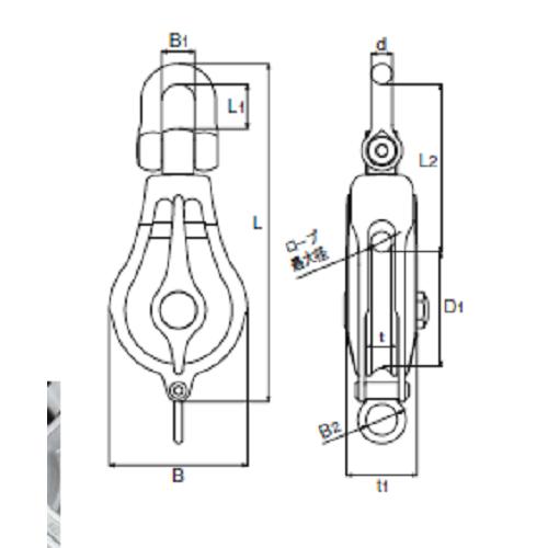 AK10011 浅野金属工業 強力ブロック PB型 (ベアリング入) ステンレス滑車 ステンレス金具  滑車 ASANOの画像