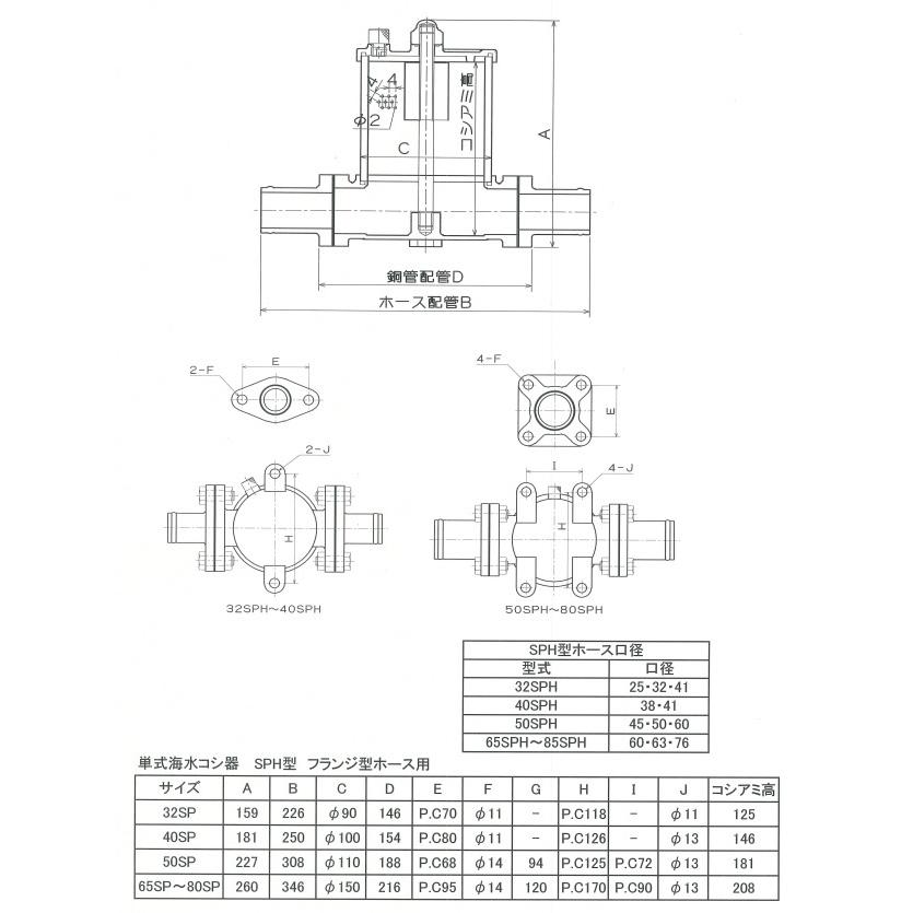 海水こし器　32SPH　口径：25mm　単式　SPHホースフランジ型