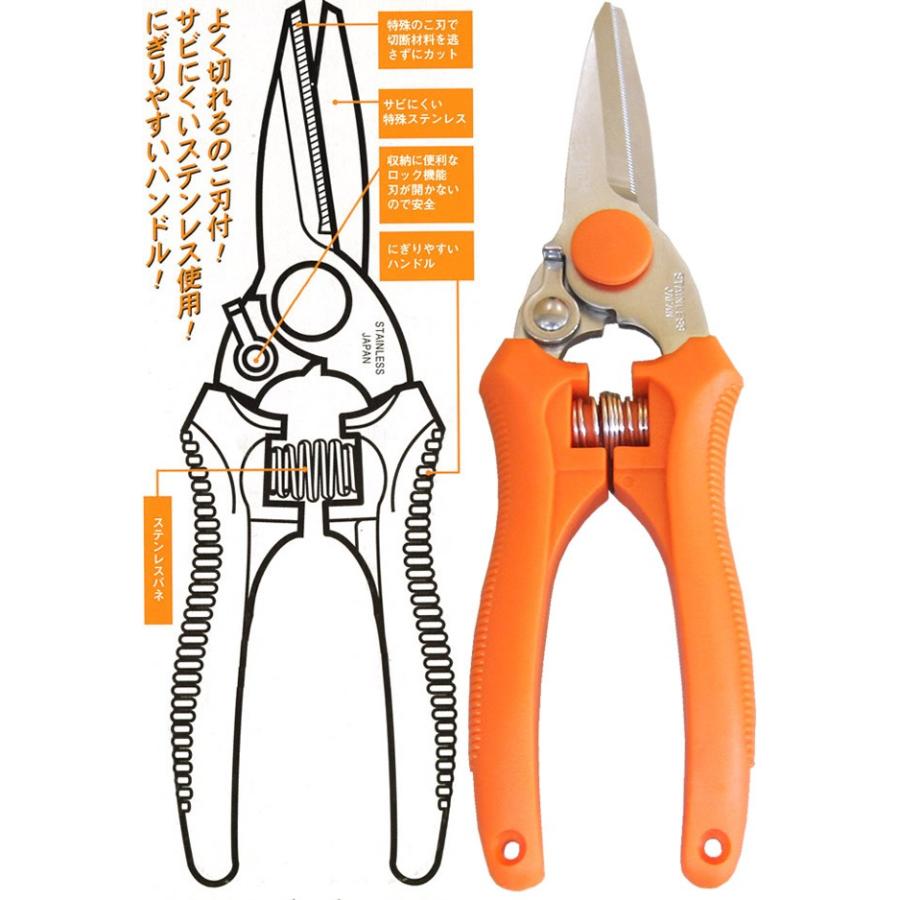 ステンレス製 万能ハサミ オレンジ 水産用鋏 はさみ 【メール便