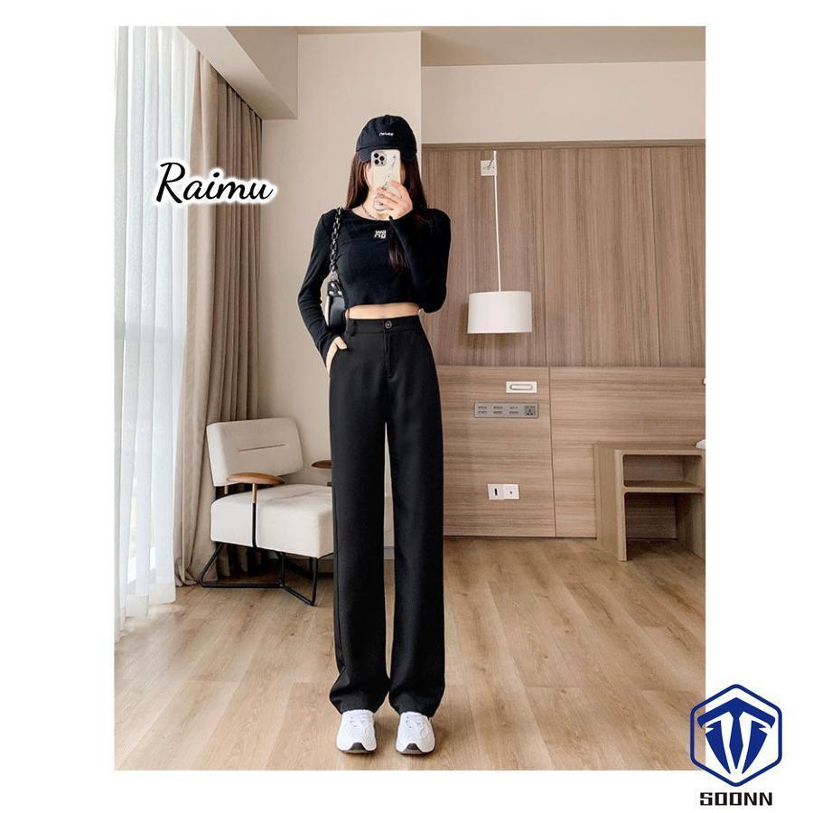 ワイドパンツ レディース ロング丈 黒スラックス スリット ラッパ