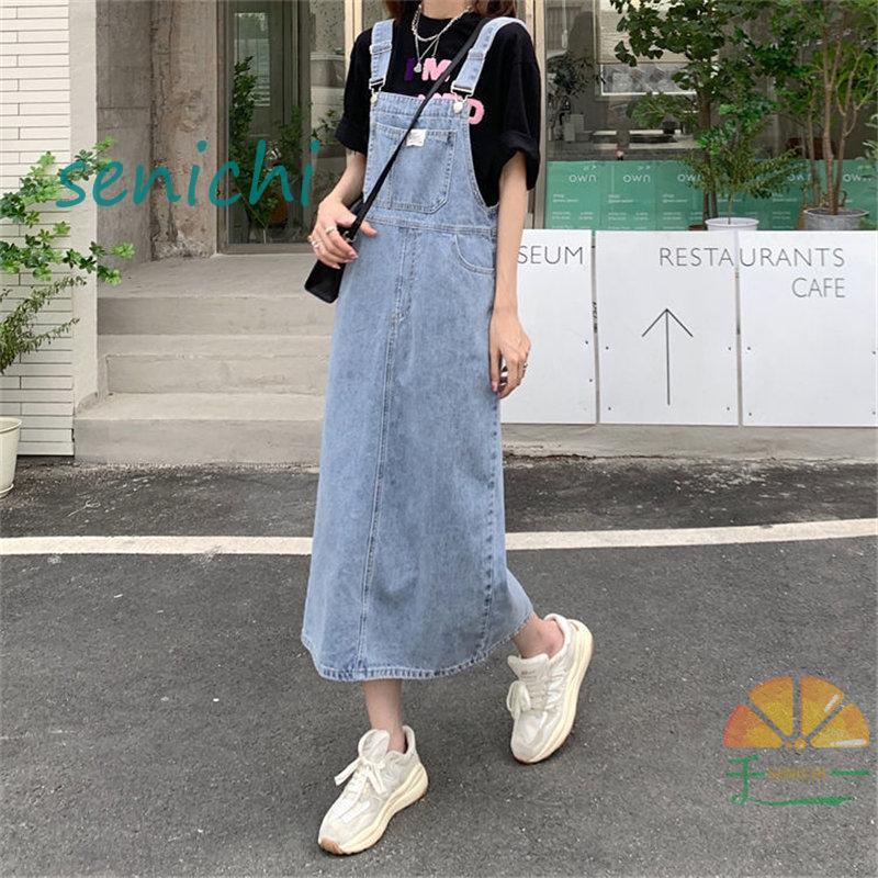 サロペットスカート レディース デニム ワンピース ロング丈 