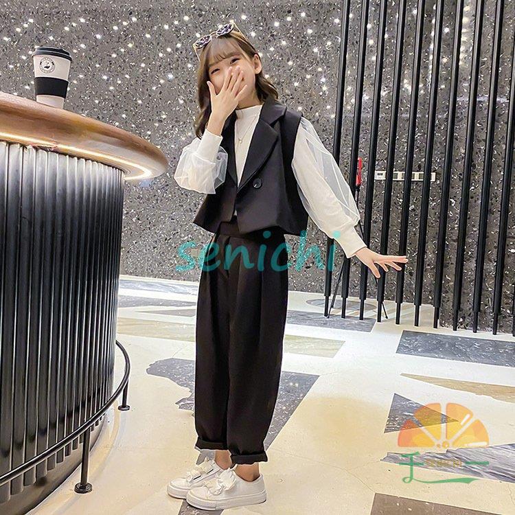 新品級✨ 女の子120 フォーマル 黒 パンツスーツセット スカラップジャケット 入学式 卒業式 パンツスーツ 女の子 スーツ フォーマル 子供服