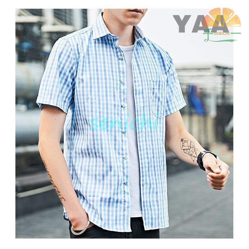 チェックシャツ 半袖シャツ メンズ 夏 開襟シャツ 半袖 シャツ カジュアル スリム ビジネス トップス 通勤 紳士服 Dora0127 Bjns242 千一 通販 Yahoo ショッピング