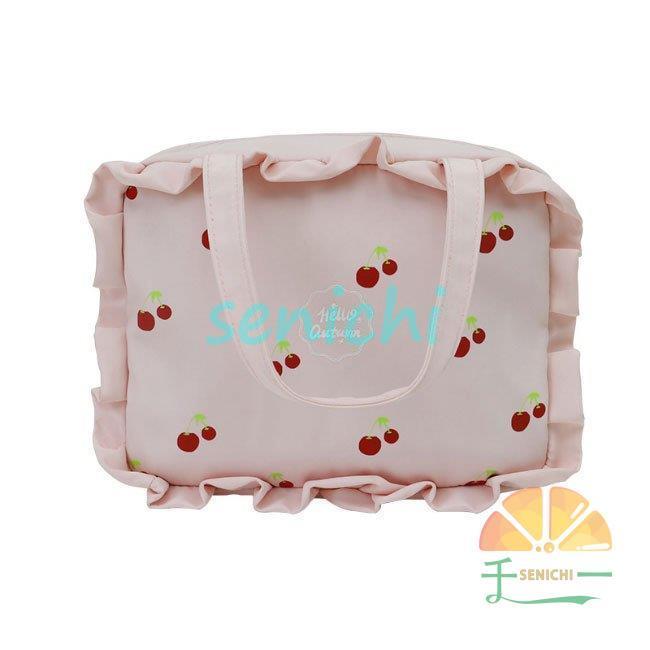 化粧ポーチ ミニバッグ メイクポーチ さくらんぼ柄 持ち手付き