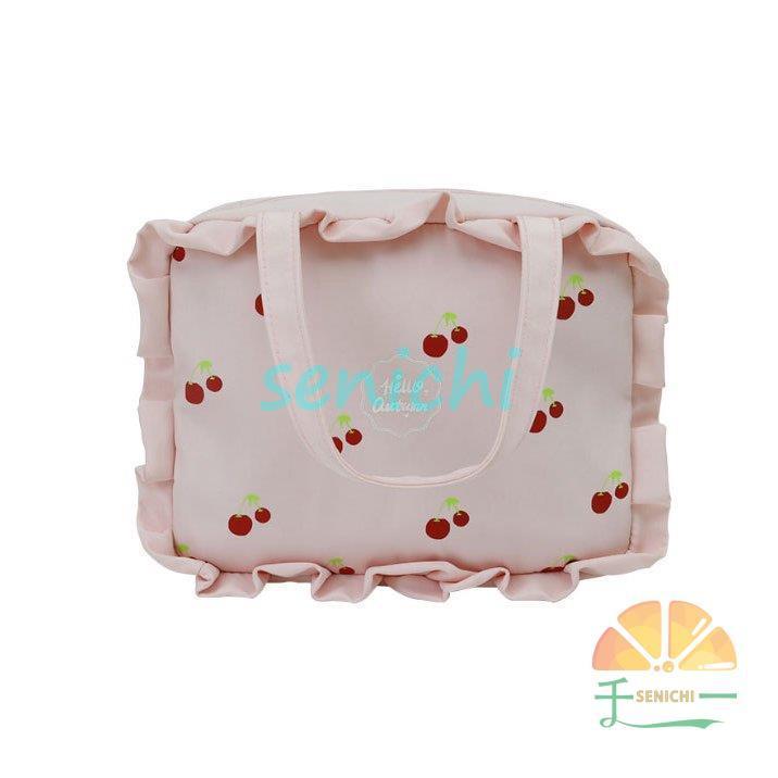 化粧ポーチ ミニバッグ メイクポーチ さくらんぼ柄 持ち手付き