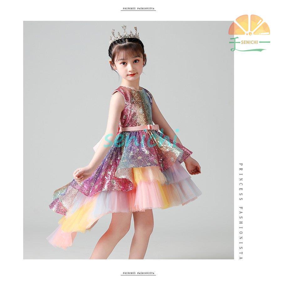 子供ドレス 女の子 フォマールドレス ピアノ 発表会 結婚式 演奏会 スパンコール 上品 エレガント 2種類裾 ノースリーブ キッズ パーティードレス | ブランド登録なし | 06