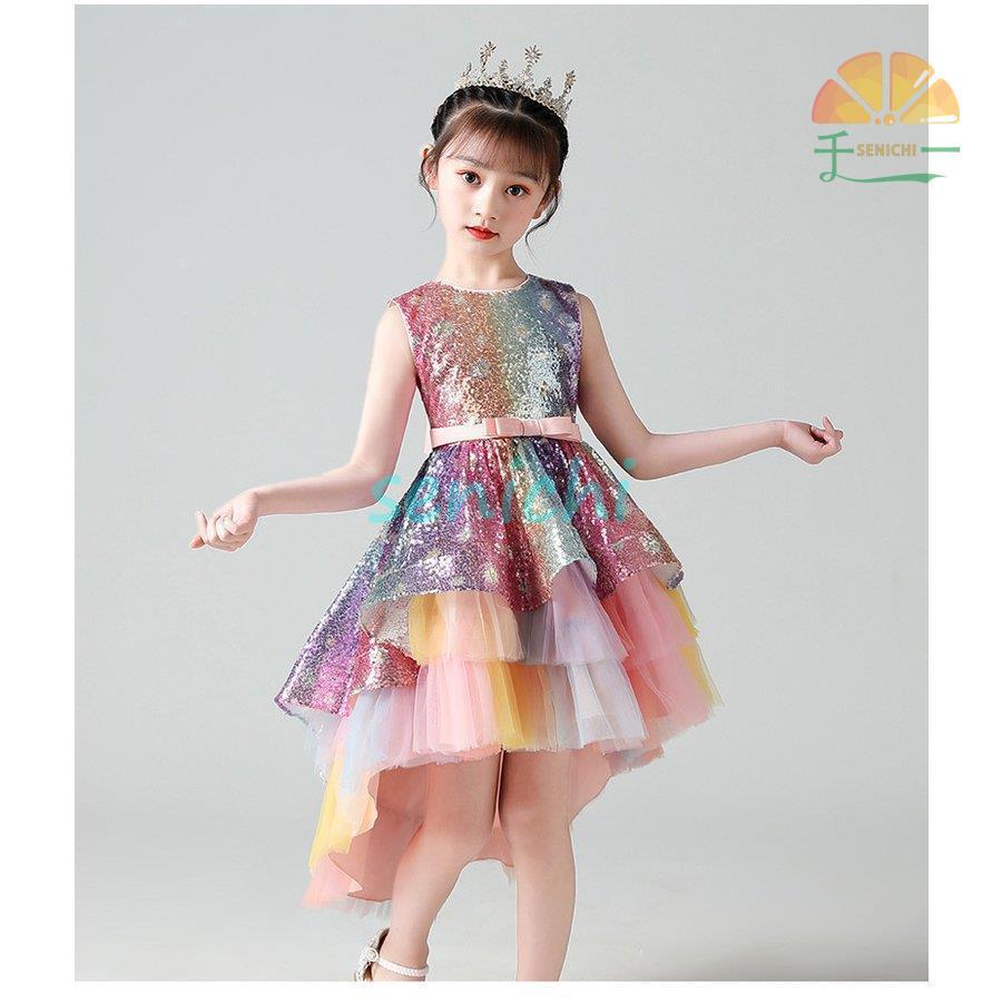 子供ドレス 女の子 フォマールドレス ピアノ 発表会 結婚式 演奏会 スパンコール 上品 エレガント 2種類裾 ノースリーブ キッズ パーティードレス | ブランド登録なし | 08