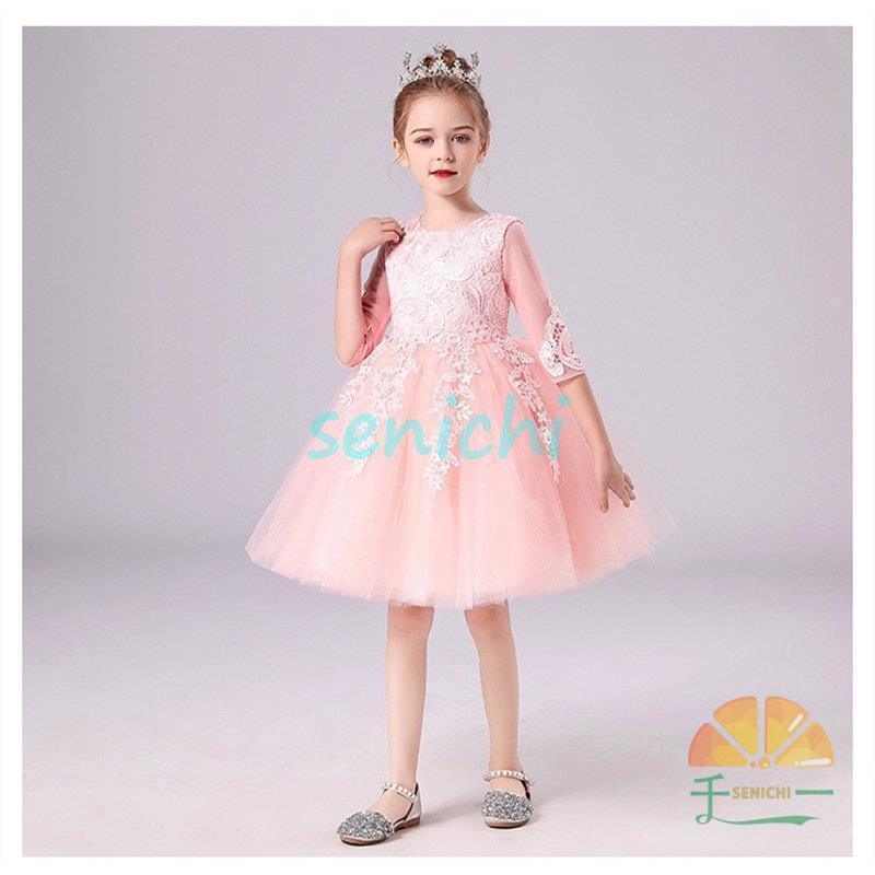 子供ドレス 発表会 キッズドレス 子供 ドレス 女の子 フォーマル発表会 結婚式 ピアノ ワンピース 子ども ドレス 子供服 ドレス チュール袖 半袖 膝丈 リボン 刺 | ブランド登録なし | 06