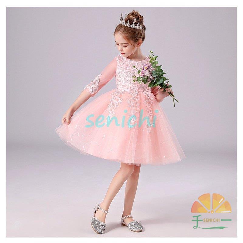 子供ドレス 発表会 キッズドレス 子供 ドレス 女の子 フォーマル発表会 結婚式 ピアノ ワンピース 子ども ドレス 子供服 ドレス チュール袖 半袖 膝丈 リボン 刺 | ブランド登録なし | 07