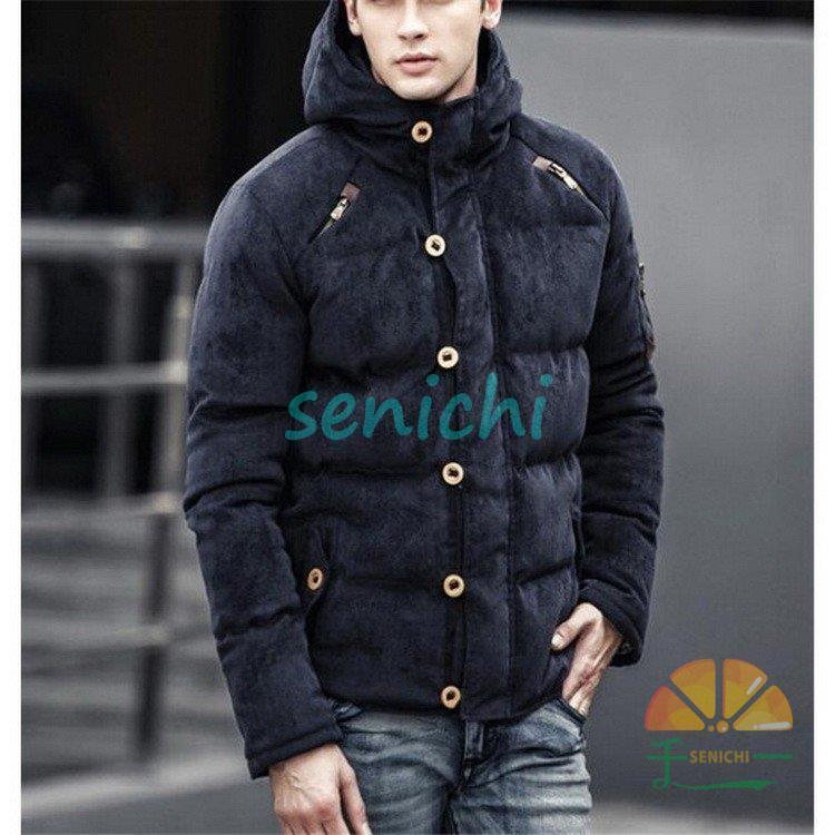 ダウンジャケット メンズ ジャンパー 中綿コート 厚手フード付き3色