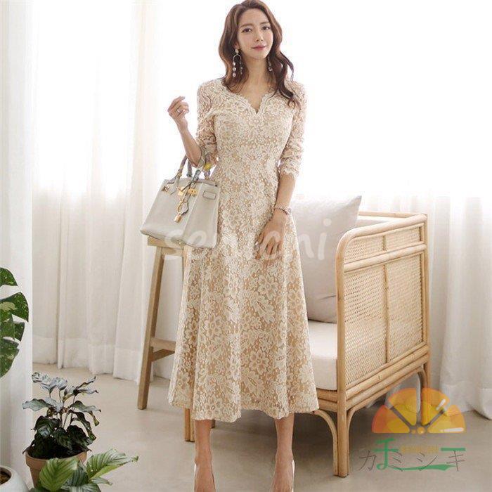 パーティードレス 結婚式 40代 20代 ロング 袖あり 長袖 韓国風 大きい