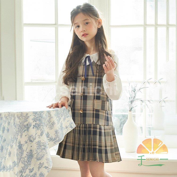 ワンピース キッズ レディース チェック柄 シャツ セットアップ 秋服 