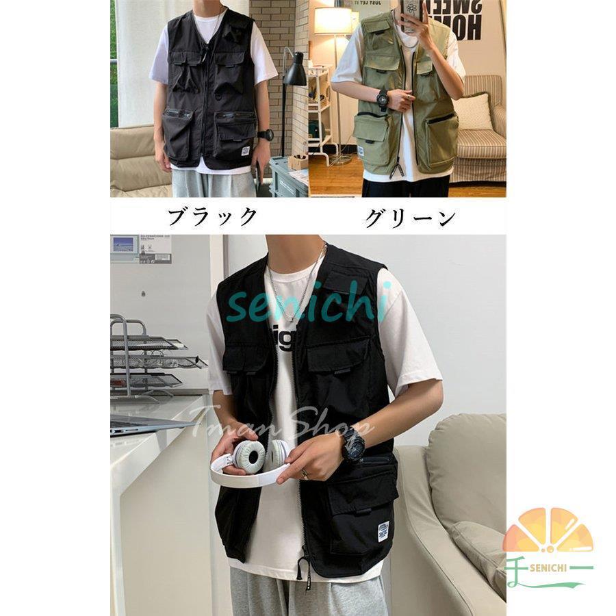 ベスト メンズ ワークベスト Vネック ポケット付き ファスナー 作業服 お釣り 登山 ミリタリー アウター ゆったり カジュアル 無地 おしゃれ レトロ 夏｜senichi｜02