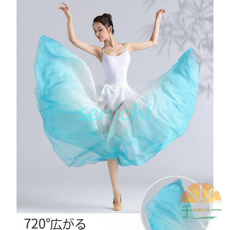 古典舞踊ダンス衣装　バレエ レオタード　ロング広がるスカート2点セット　モダンドレス　民族ダンス衣装　透ける飄逸　新体操服　社交ダンス　 | ブランド登録なし | 03