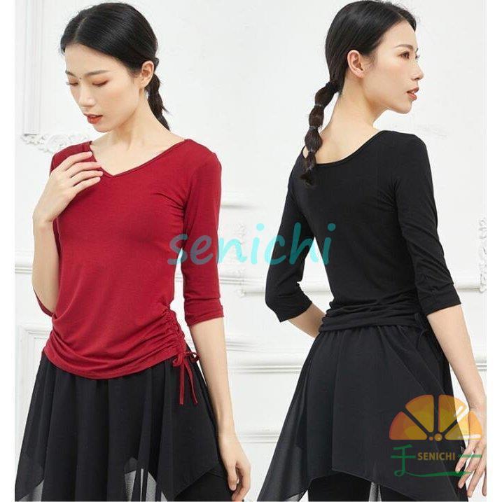 ダンス衣装レディース練習レッスンウエア　ストレッチＴシャツ　ブラウス　長袖　七分袖トップス　古典舞踊　ヨガ　バレエウエア　社交ダンス　 | ブランド登録なし | 01