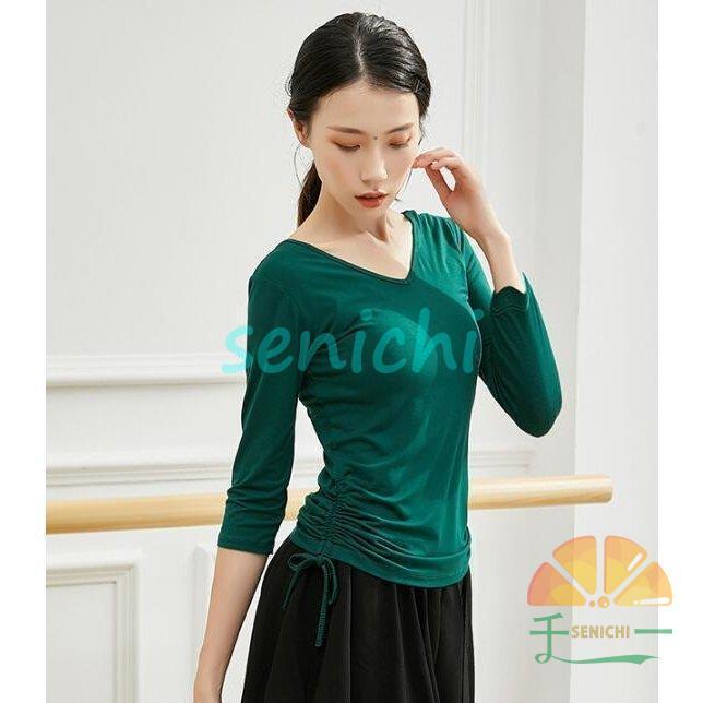 ダンス衣装レディース練習レッスンウエア　ストレッチＴシャツ　ブラウス　長袖　七分袖トップス　古典舞踊　ヨガ　バレエウエア　社交ダンス　 | ブランド登録なし | 02