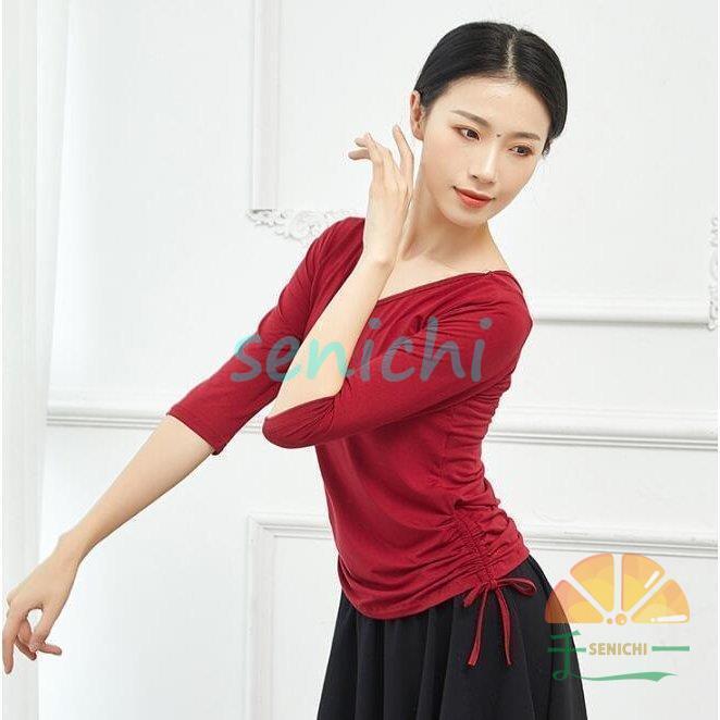 ダンス衣装レディース練習レッスンウエア　ストレッチＴシャツ　ブラウス　長袖　七分袖トップス　古典舞踊　ヨガ　バレエウエア　社交ダンス　 | ブランド登録なし | 05