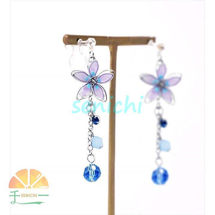 可愛い☆ブルー☆イヤリング ブルー 揺れる アクセサリー ノンホールピアス | nyan.koro.mochi