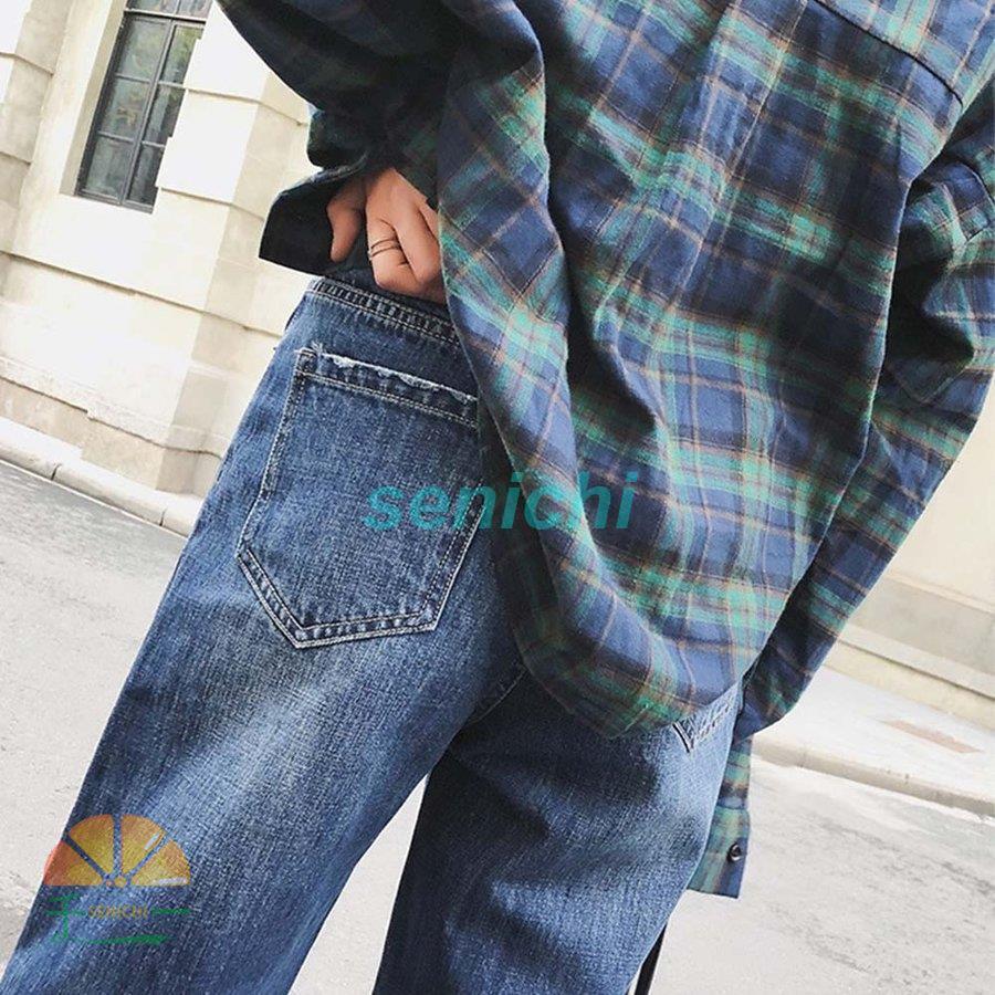 ロールアップ デニムパンツ レディース ダメージ ボーイフレンド