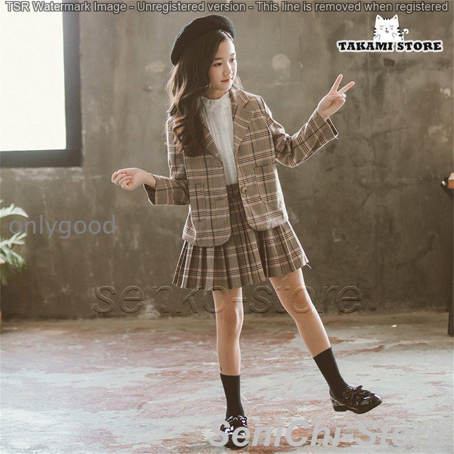 卒業式 小学校 女子 スーツ 入学式 女の子 スーツ チェック柄 子供服 セットアップ スカートセット  2点セット 小学生卒業式スーツの画像