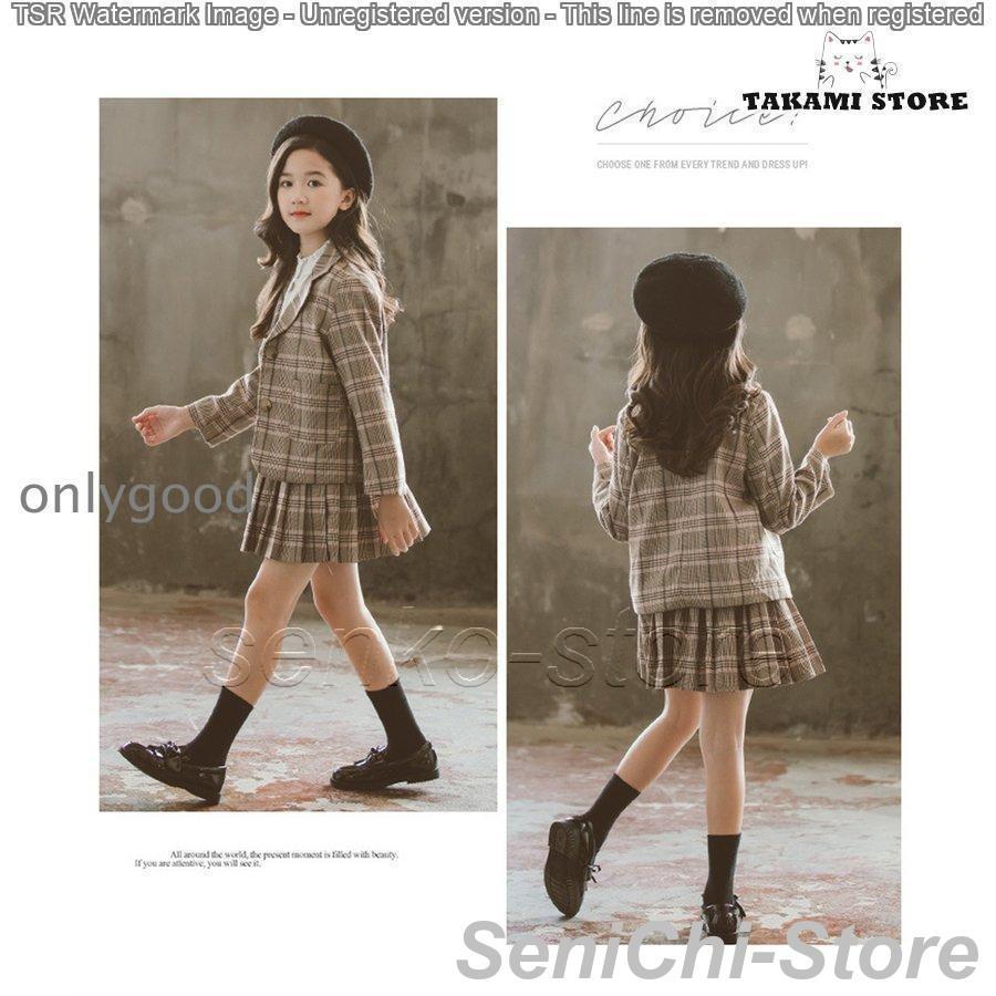 卒業式 小学校 女子 スーツ 入学式 女の子 スーツ チェック柄 子供服 セットアップ スカートセット  2点セット 小学生卒業式スーツの画像