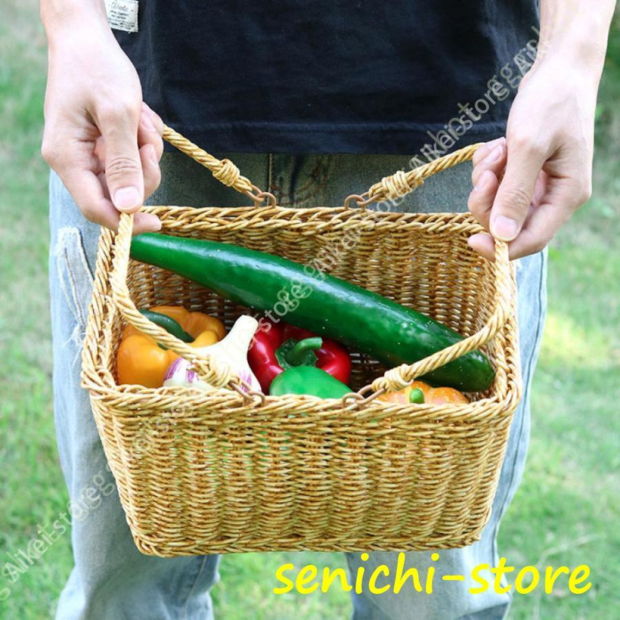 持ち手 ピクニックバスケット かごバッグ ストレージ 買い物かご 市場