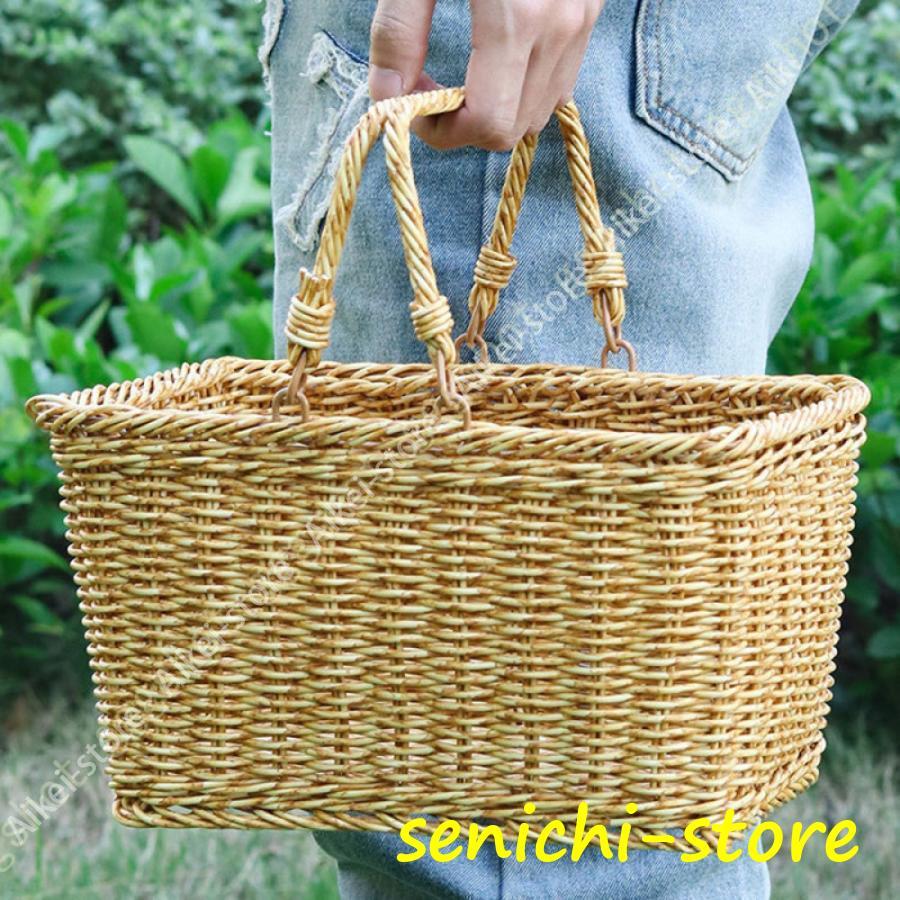 持ち手 ピクニックバスケット かごバッグ ストレージ 買い物かご 市場